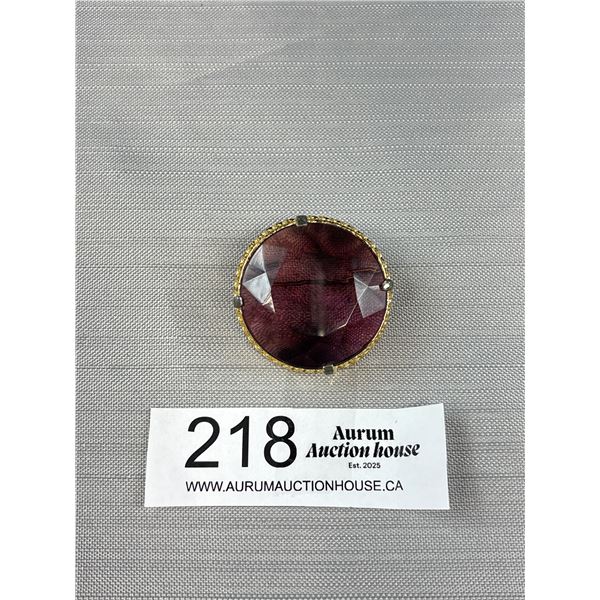 Large Vintage Amethyst Glass Brooch 1.5  Across