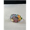 Image 4 : Enamel Flower & Large Purple Rhinestone Double Finger Ring - Size 9 & 10.5