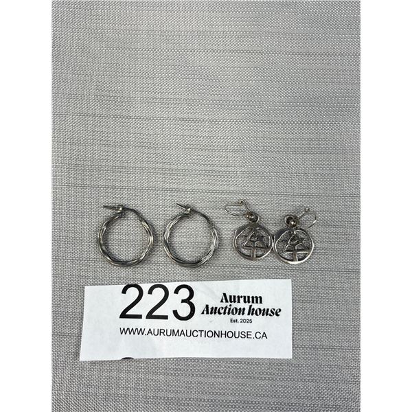 2 Pairs Of Vintage 925 Sterling Silver Earrings - Marked & Tested