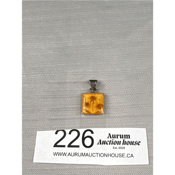 Vintage 925 Sterling Silver Lucite Dried Flower Pendant - Marked & Tested