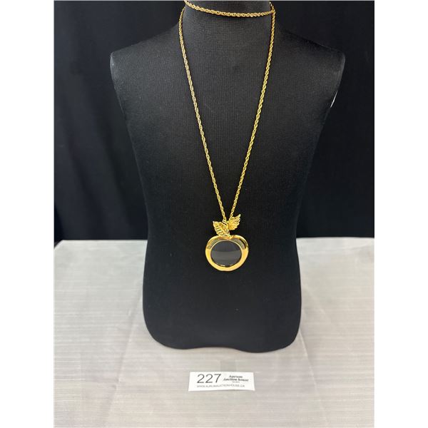 Gold Tone Apple Magnifying Glass Necklace