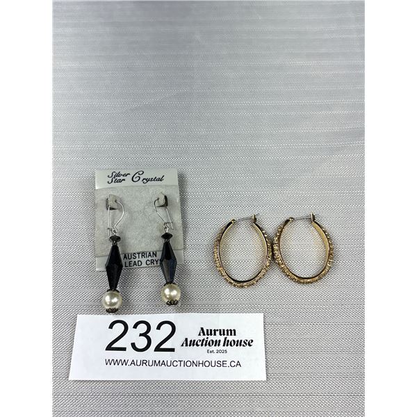 2 Pairs Of Quality Vintage Signed Monet & Austrian Pierced Earrings