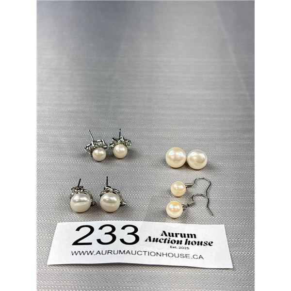 4 Pairs Of Quality Vintage Genuine Pearl Pierced Earrings