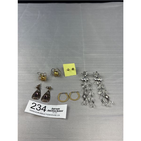 5 Pairs Of Quality Vintage Pierced Earrings - Rhinestone Chandalier Studs & Mor