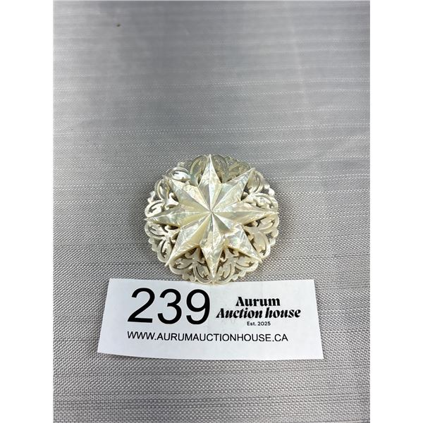 Good Quality Heavy Large Vintage Carved MOP Brooch - 2" Across - "C" Clasp