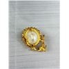 Image 3 : Vintage Large Lion Gold Tone Brooch With Giant Pearl Head & Rhinestone Eyes -2"