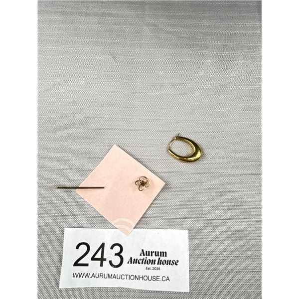 10k Yellow Gold Single Earring & Stick Pin - 1.4 Grams - Stick Pin Not Mark Acid Tested 10K