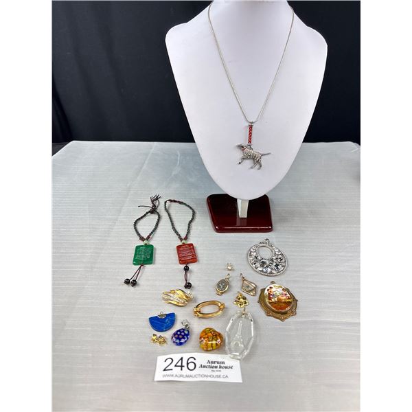 Large Assortment Of Pendants - Glass, Stone, Metal, Abalone +++