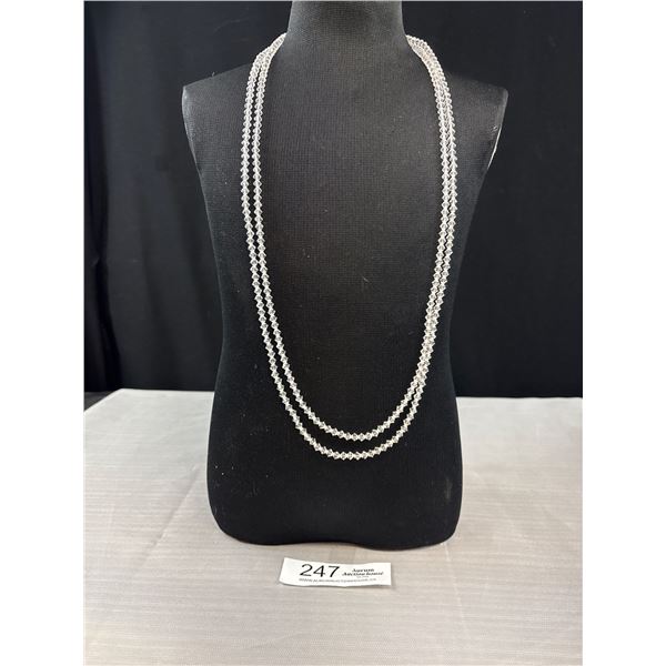 62" Very Sparkly Facetted Crystal Bead Necklace With A 925 Sterling Silver Lobster Clasp - Marked & 