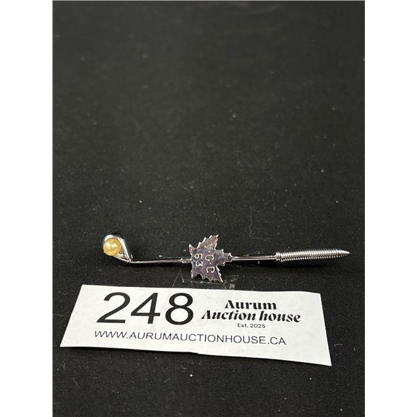 925 Sterling Silver Golf Club Leaf Brooch - 3" - 4.6 Grams - Marked  & Tested