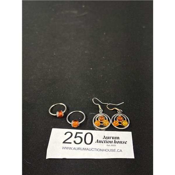 2 Pairs Vintage 925 Sterling Silver Amber Earrings - 7.7 Grams - Marked & Tested