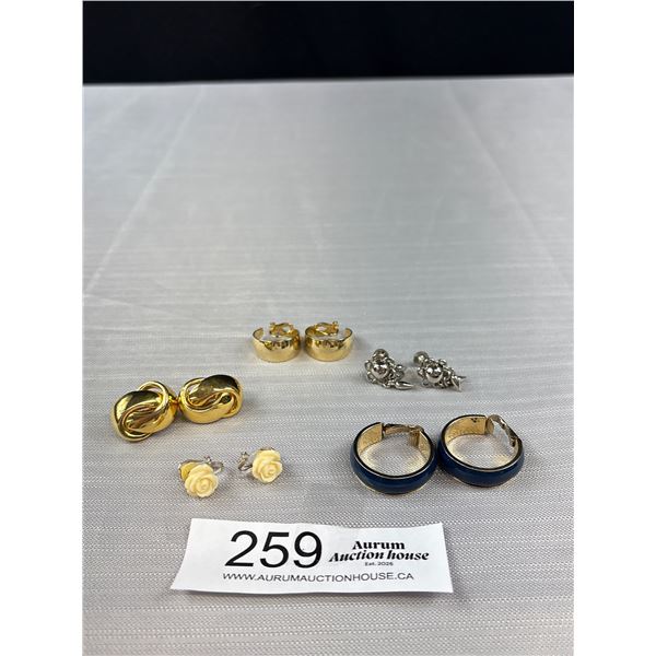 5 Pairs Of Vintage Clip On And Screwback Earrings