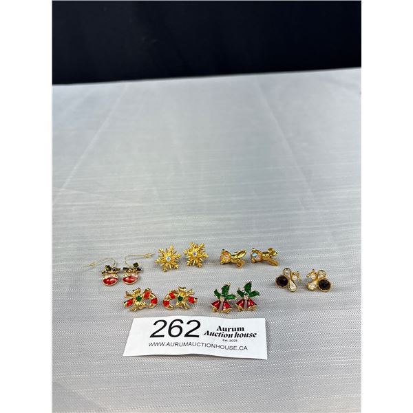 6 Pairs Vintage Avon Holiday Earrings With Original Signed Backs