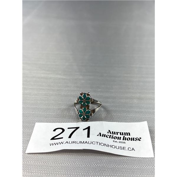 Vintage 925 Sterling Silver Inlaid Flower Ring - Size 8 - Marked & Tested