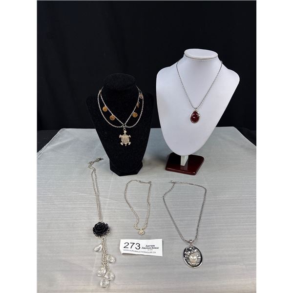 Lot Of 5 Nice Quality Silver Tone Pendant Necklaces