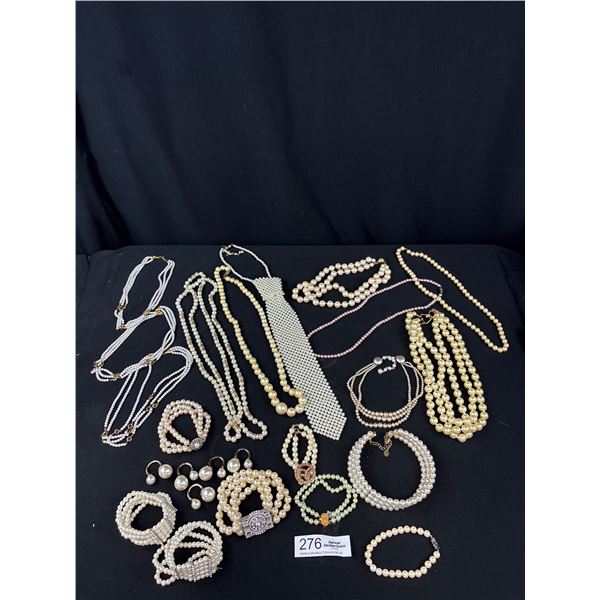 Large Lot Of Faux Pearls Costume Jewelry All Wearable Over 2lbs.