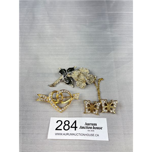 3 Vintage Rhinestone Brooch - Longest 2.75"