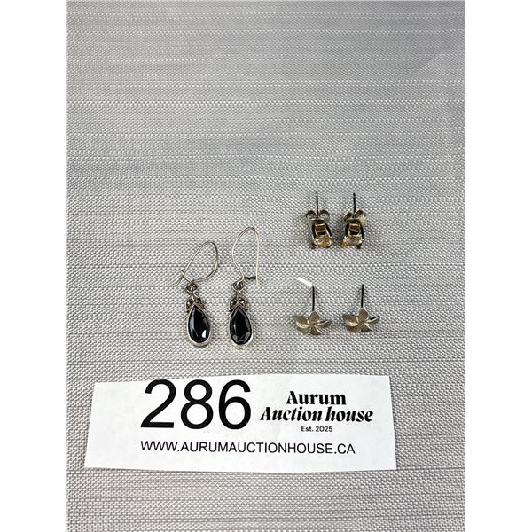 3 Pairs 925 Sterling Silver Earrings - Flower Earrings Signed PCJ  - All Marked & Tested