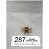 Image 1 : Gold Over 925 Sterling Silver Vintage Amber Sun Brooch - Signed By Maker - 1.25" - 3.9 Grams - Marke