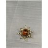 Image 2 : Gold Over 925 Sterling Silver Vintage Amber Sun Brooch - Signed By Maker - 1.25" - 3.9 Grams - Marke