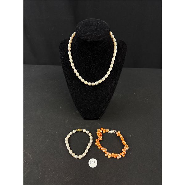 16" & 2 X 8" Genuine Fresh Water Pearl Necklace & Bracelets