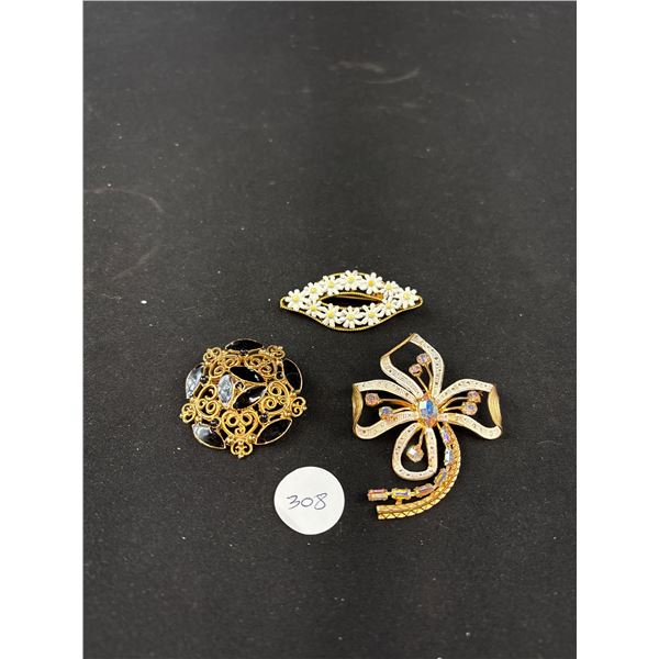 3 Vintage Enamel Brooches