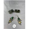 Image 5 : 4 Pairs Of Quality Vintage Silver Tone Pierced Earrings Including Malachite