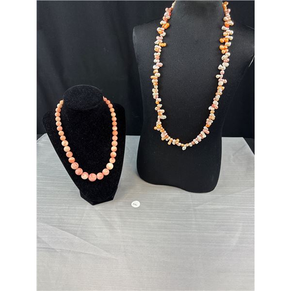 Two Necklaces Genuine 27" Pearl & 18" Natural Graduated Round Stone Beads