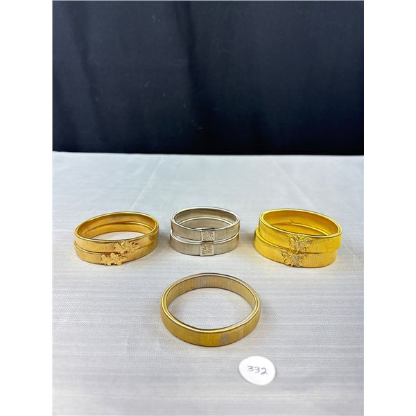 Lot Of 7 Vintage Silver And Gold Tone Stretch Bracelets - Some With Butterflies, 2 Signed Hong Kong 