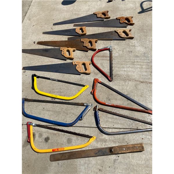 CROSSCUT SAWS, BOW SAWS, AND LEVEL; LOT