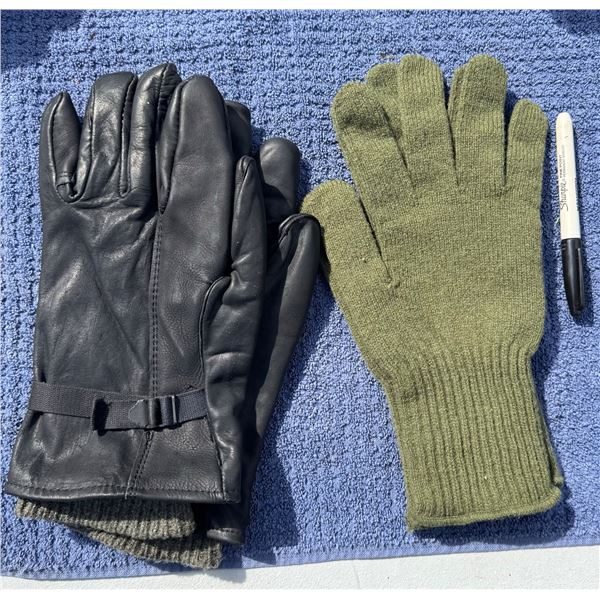 MILITARY LEATHER GLOVES AND WOOL LINERS
