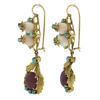 Image 2 : Vintage 18K Gold Bead Coral & Cabochon Ruby w/ Turquoise Drop Dangle Earrings