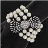 Image 5 : Vintage Platinum & Gold 5 Strand Cultured Pearl w/ Diamond Center Clasp Bracelet
