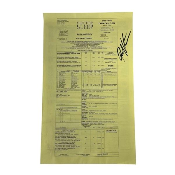 Doctor Sleep (2019) - Signed Call Sheet Robert Kurtzman (Special Effects Makeup Head)
