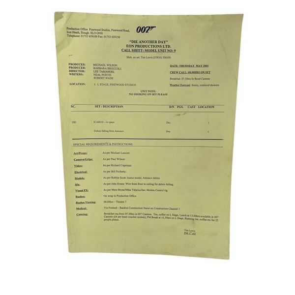 James Bond - Die Another Day (2002) - Shooting Schedule - Lot B