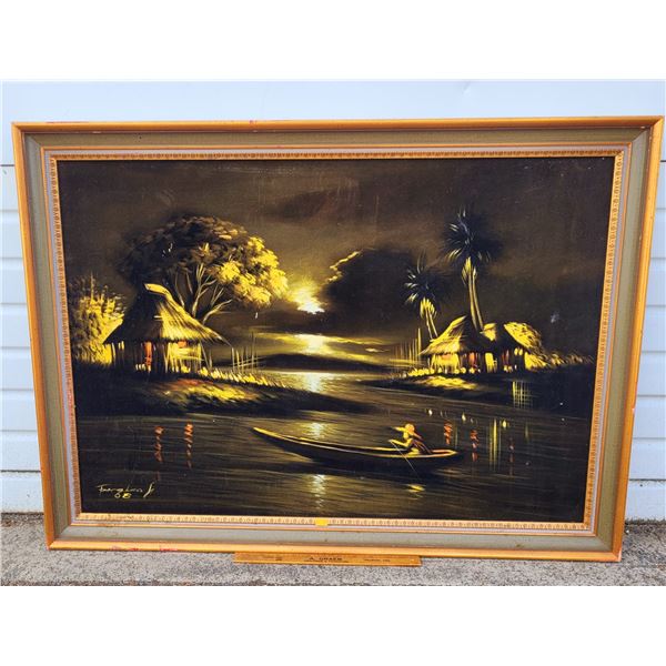 MCM Framed & Signed Black Velvet Painting