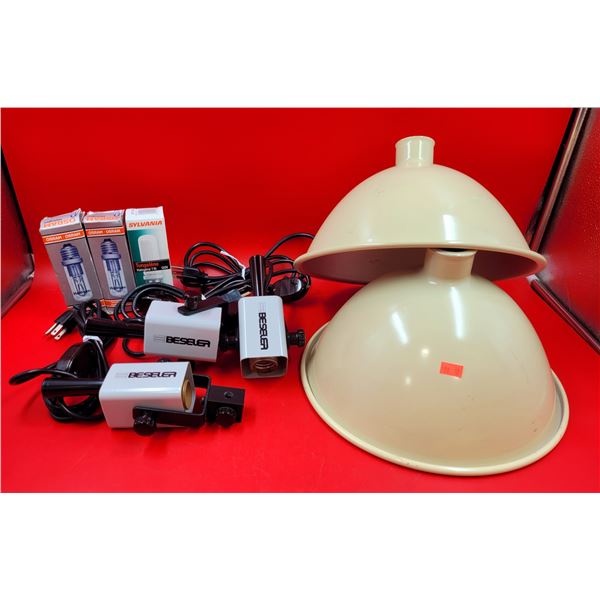 Beseler Copy Lights w/ Shades & Halogen Lightbulbs