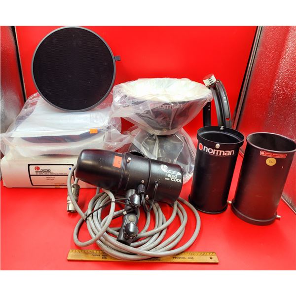 Norman Enterprises Photography Equipment Lot w/ LH 2000 Lamphead, Reflector, & More