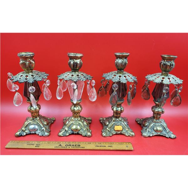 VTG Metal & Crystal Candleholders