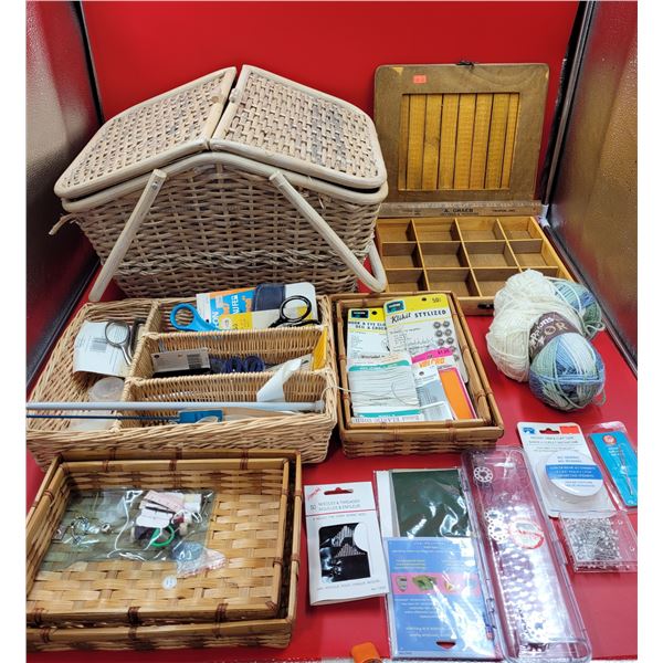 Sewing Supplies & Basket