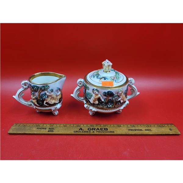 Numbered Capodimonte Porcelain Cherub Sugar & Creamer Dishes Made in Italy