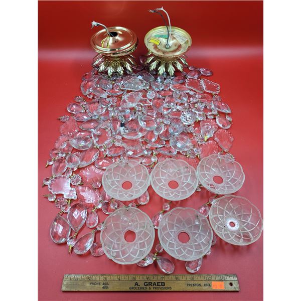 2 VTG Brass Ceiling Lights w/ Lot Of Crystal