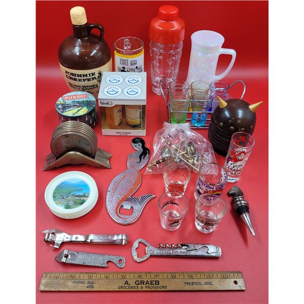 Shot Glasses, Bottle Openers & Barware Lot