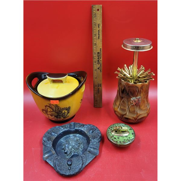 VTG Metal Ashtray, Cigarette Holder, Lighter & Tobacco Humidifier
