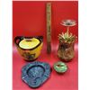 Image 1 : VTG Metal Ashtray, Cigarette Holder, Lighter & Tobacco Humidifier