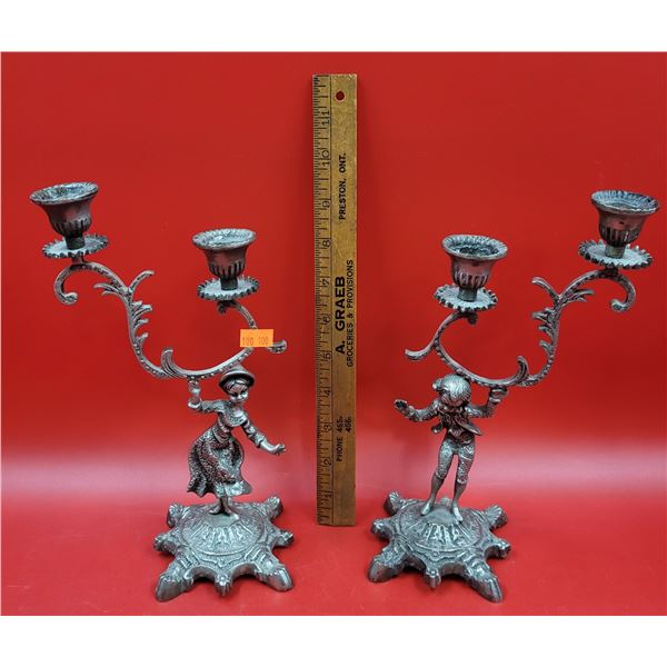 Pair Of VTG Pewter Head Balancing Candle Holders