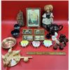 Image 1 : VTG Smalls Lot w/ Landscape Prints, Salt & Pepper Shakers, Pecking Chicken Folk Toy, & More