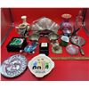 Image 1 : VTG Collectibles Lot w/ Cream & Sugar Dishes, Travel Clock, Handheld Vanity Mirror, & More