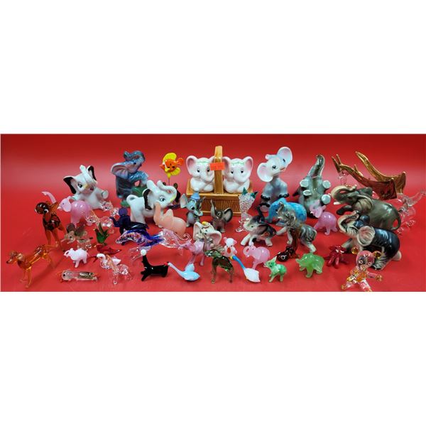 Collectible Animal Figurine Lot w/ Glass & Ceramic Figurines