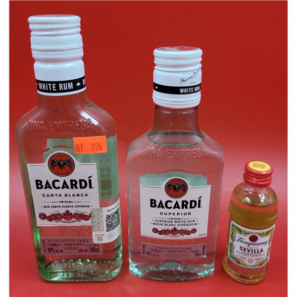 2 Sealed 200 ml Bacardi White Rum & Mini Tanqueray Bottle